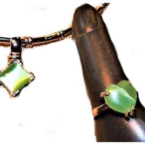 Chrysoprase Heart SZ 10 Ring & Chrysoberyl Necklace Set